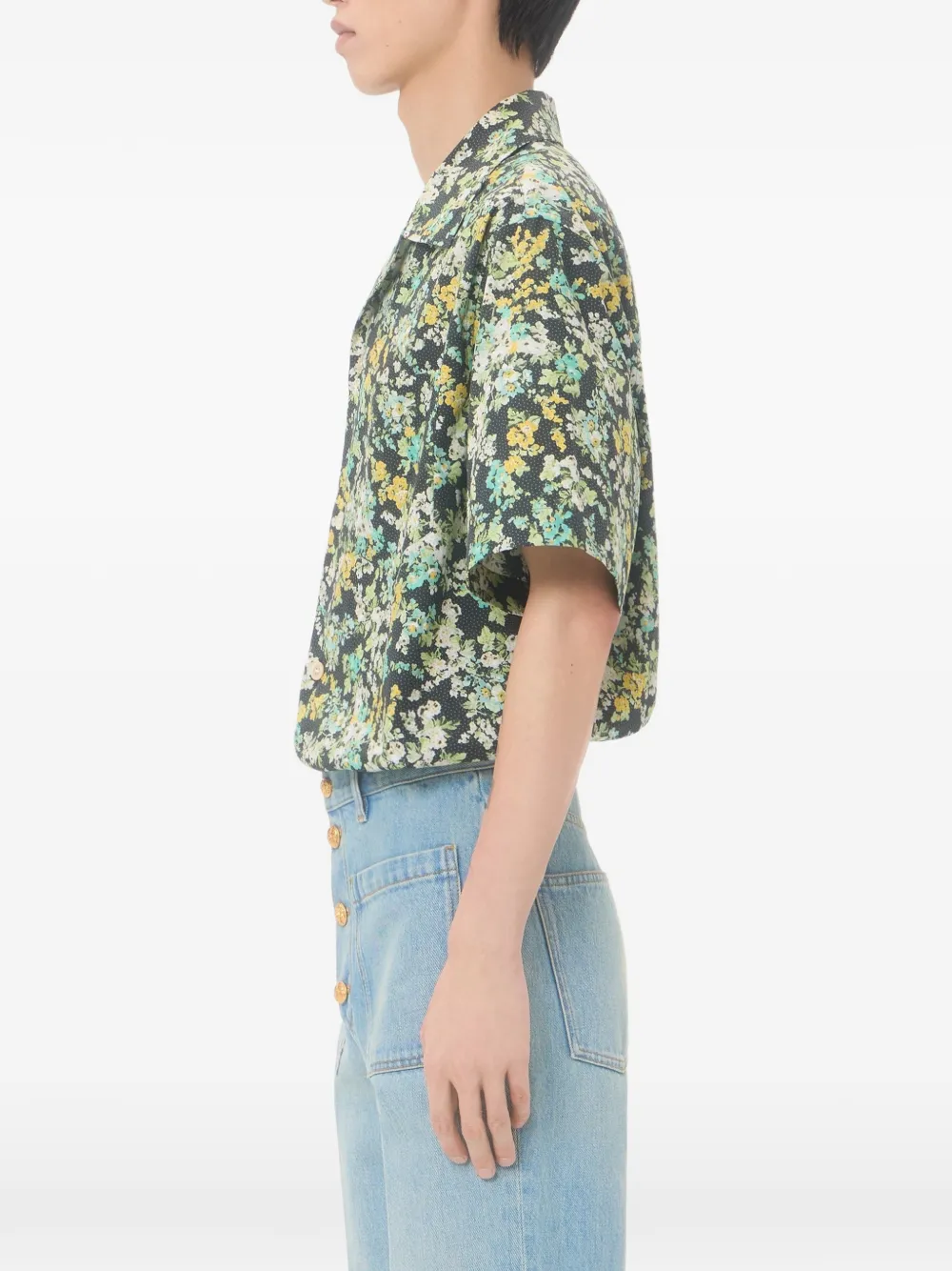 Valentino Garavani Katoenen popeline bowlingshirt met Papier Flower-print Zwart