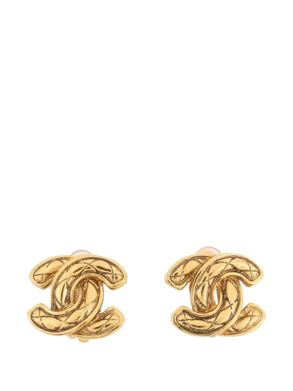 CHANEL Pre-Owned 1950-1970 Gold Plated Quilted CC Clip On Earrings costume earrings - Oro