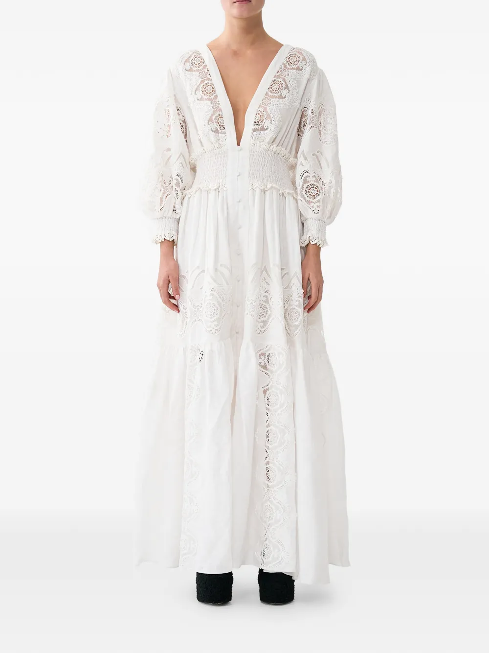 Camilla shirred lace maxi dress - Bianco