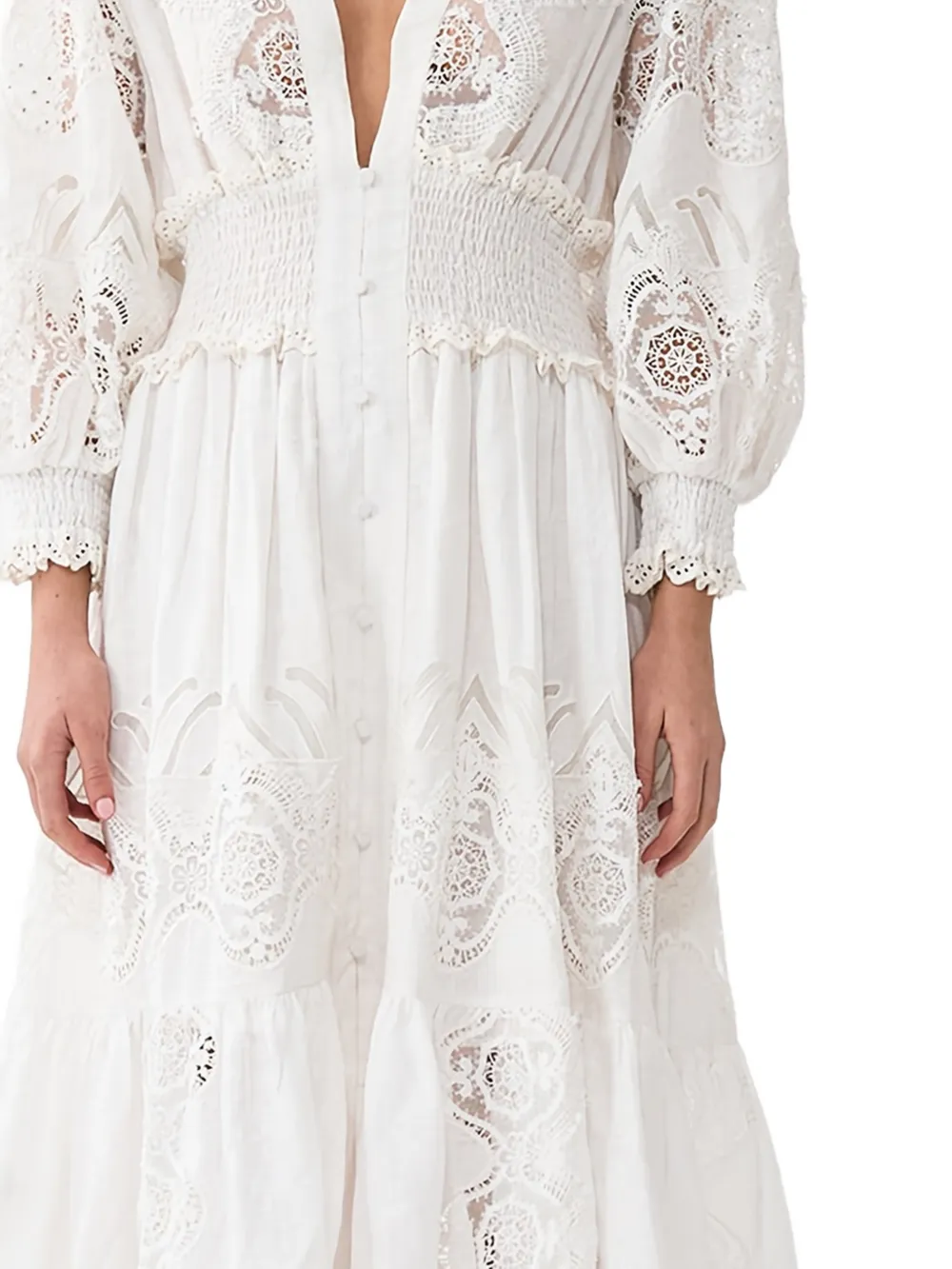 Shirred Lace Maxi Dress
