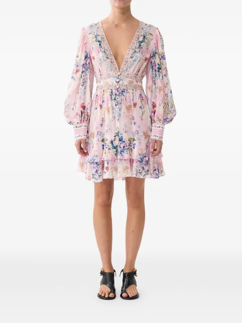 Camilla button frill floral midi dress