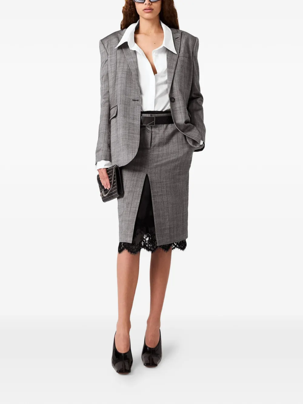  Stella Mccartney Grisaille Lace Midi Skirt - Grey 