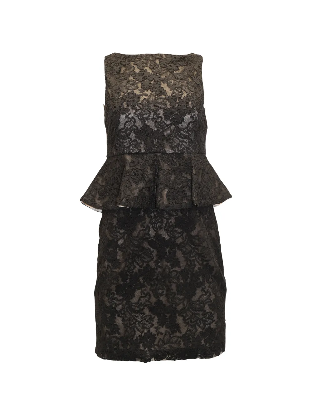 Pre-owned Alice And Olivia Josephine Lace Peplum Mini Dress In Black