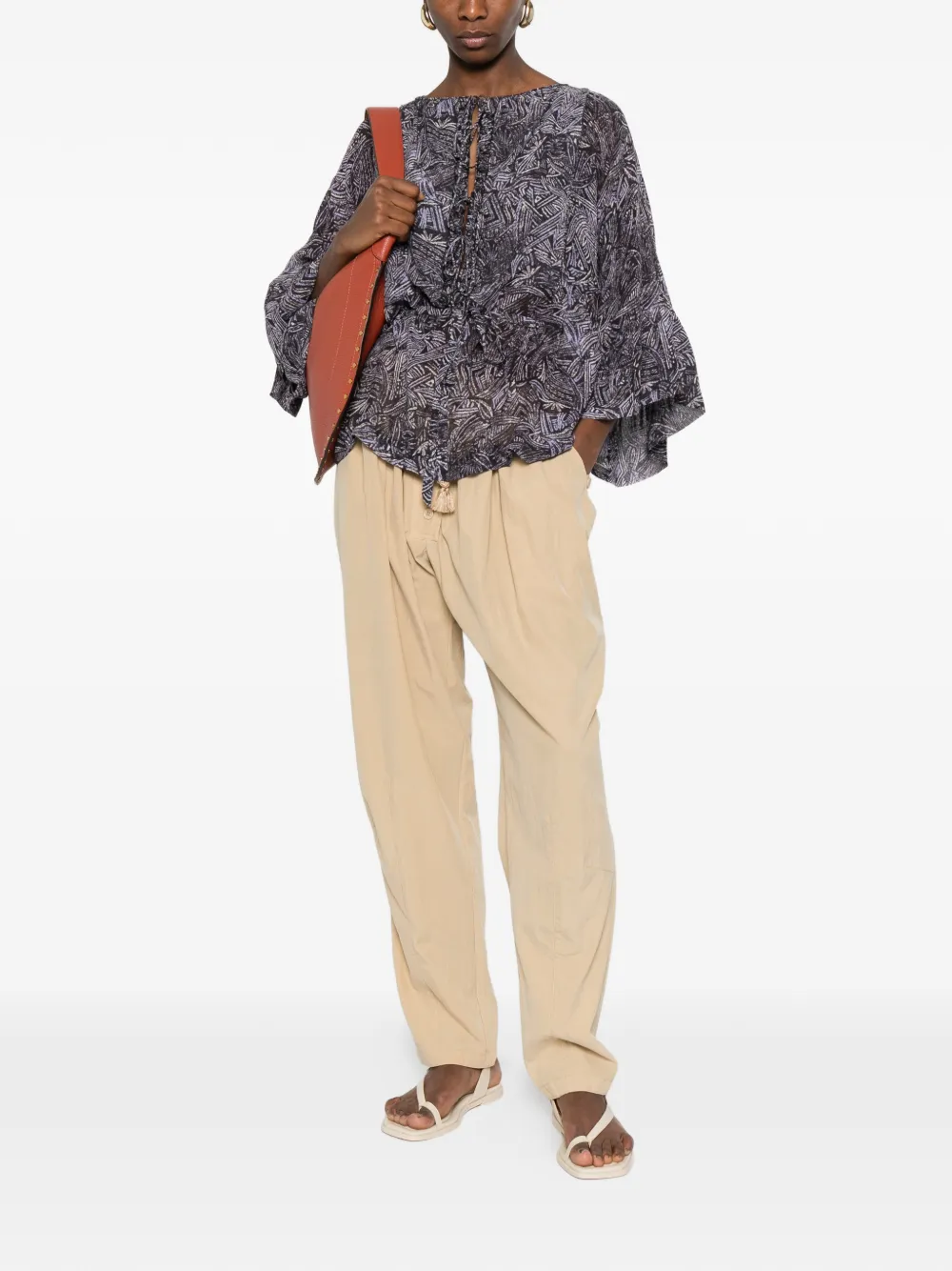 ISABEL MARANT Tekia blouse met ruches en abstracte print Zwart