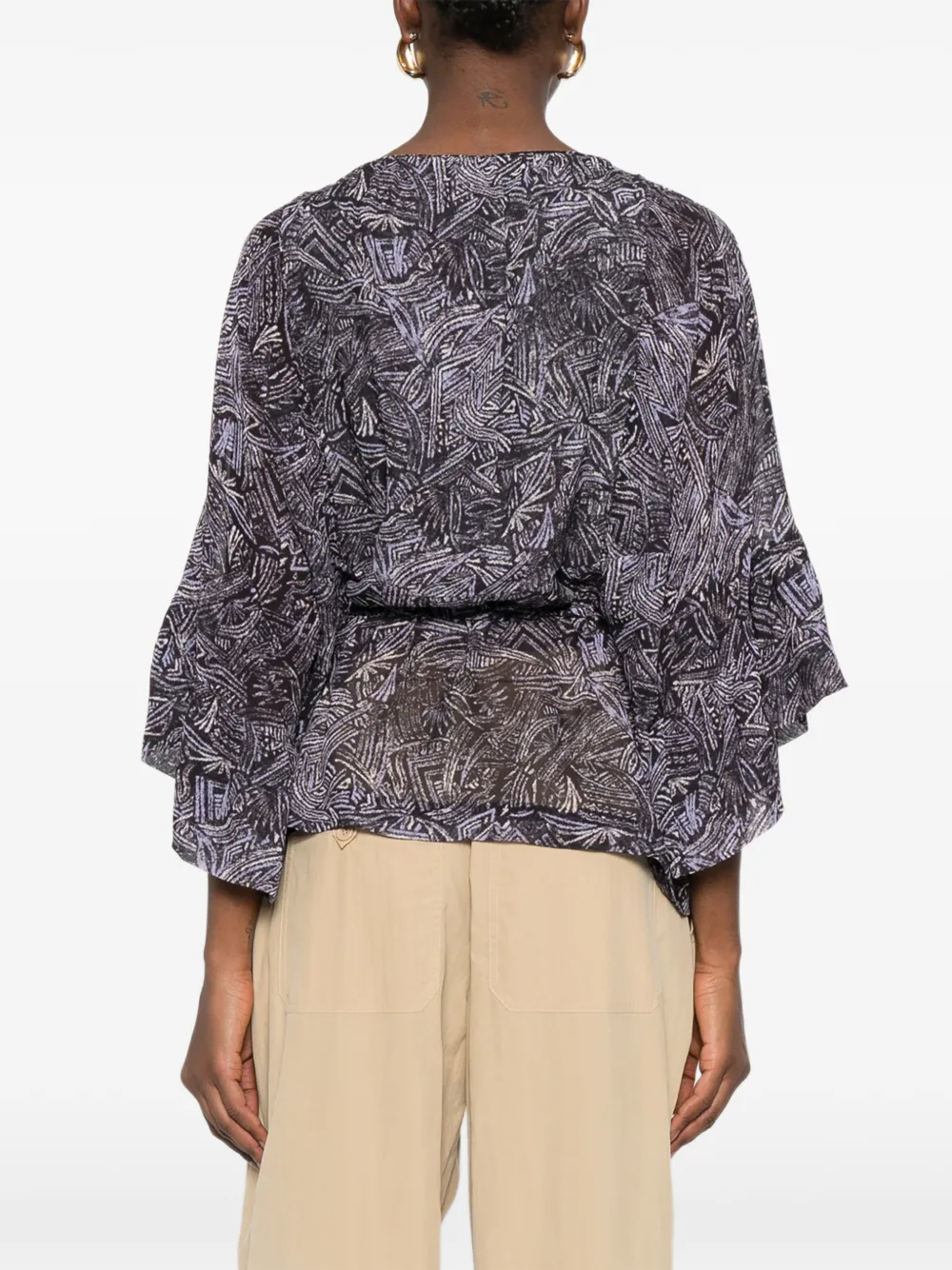 ISABEL MARANT Tekia blouse met ruches en abstracte print Zwart
