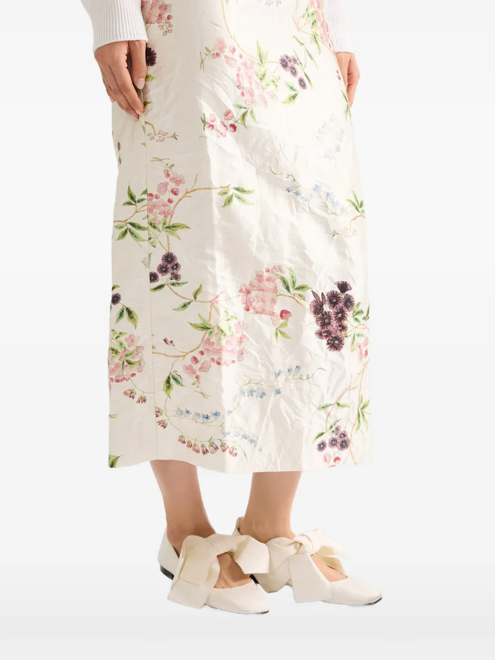 ERDEM Rok met textuur en bloemen Beige