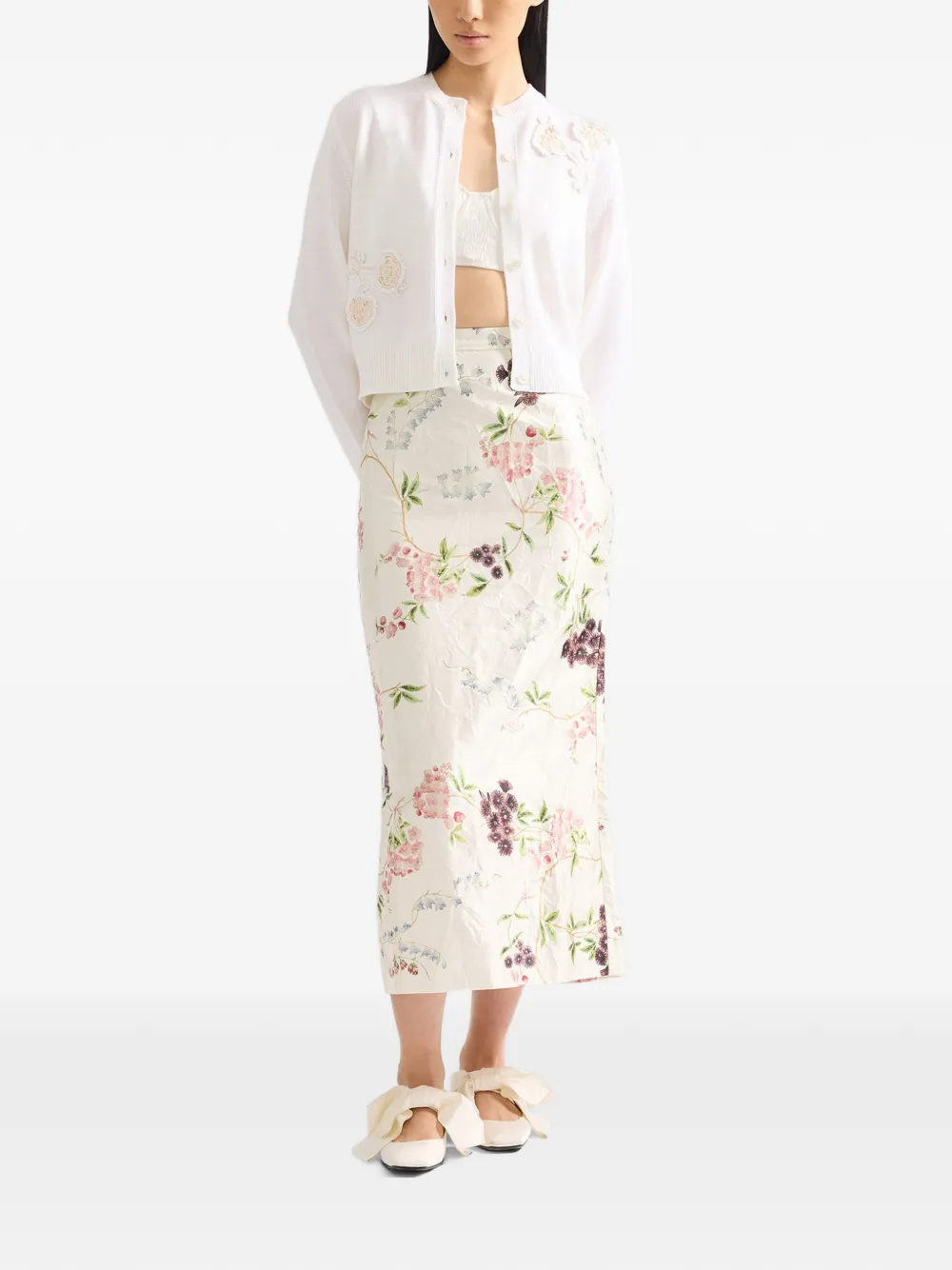 ERDEM Rok met textuur en bloemen Beige