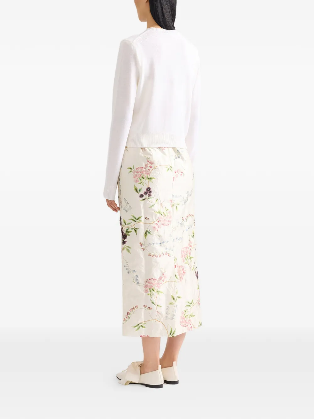 ERDEM Rok met textuur en bloemen Beige