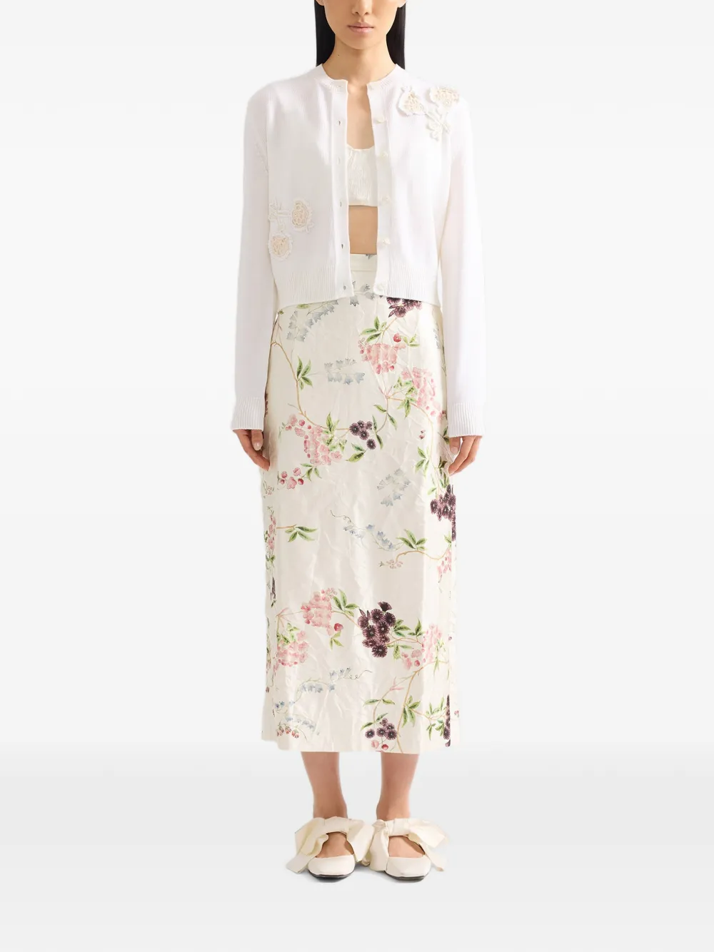 ERDEM Rok met textuur en bloemen Beige