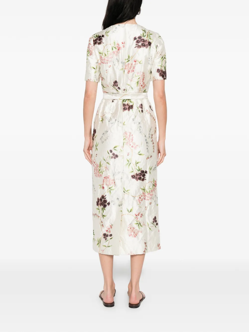 ERDEM Midi-jurk met bloemenprint en textuur Beige