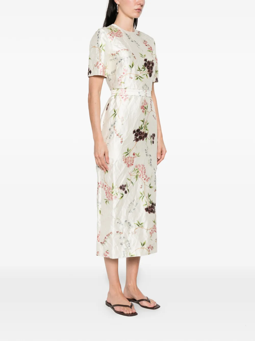  Erdem Floral Print Textured Midi Dress - Neutrals 