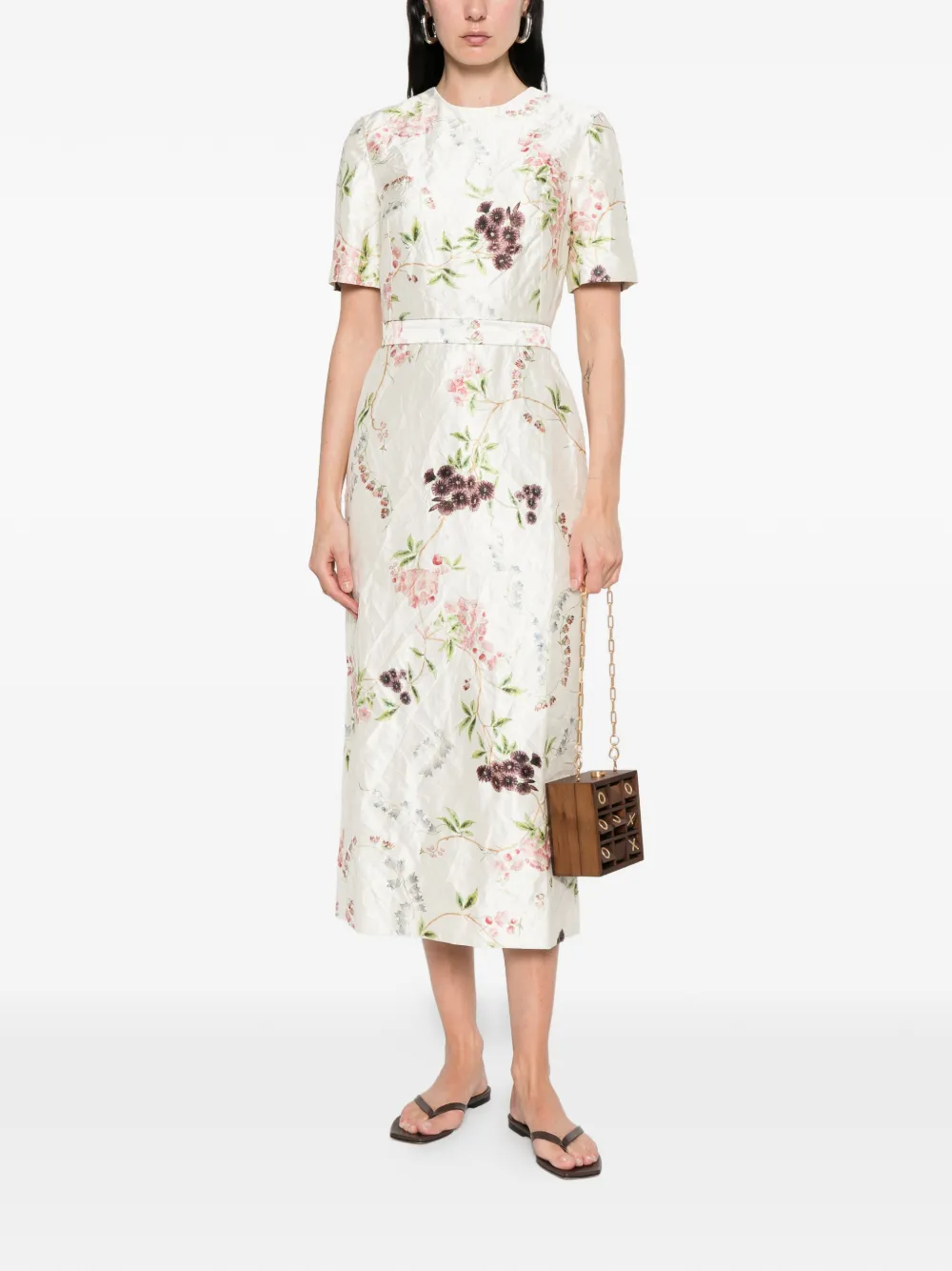  Erdem Floral Print Textured Midi Dress - Neutrals 