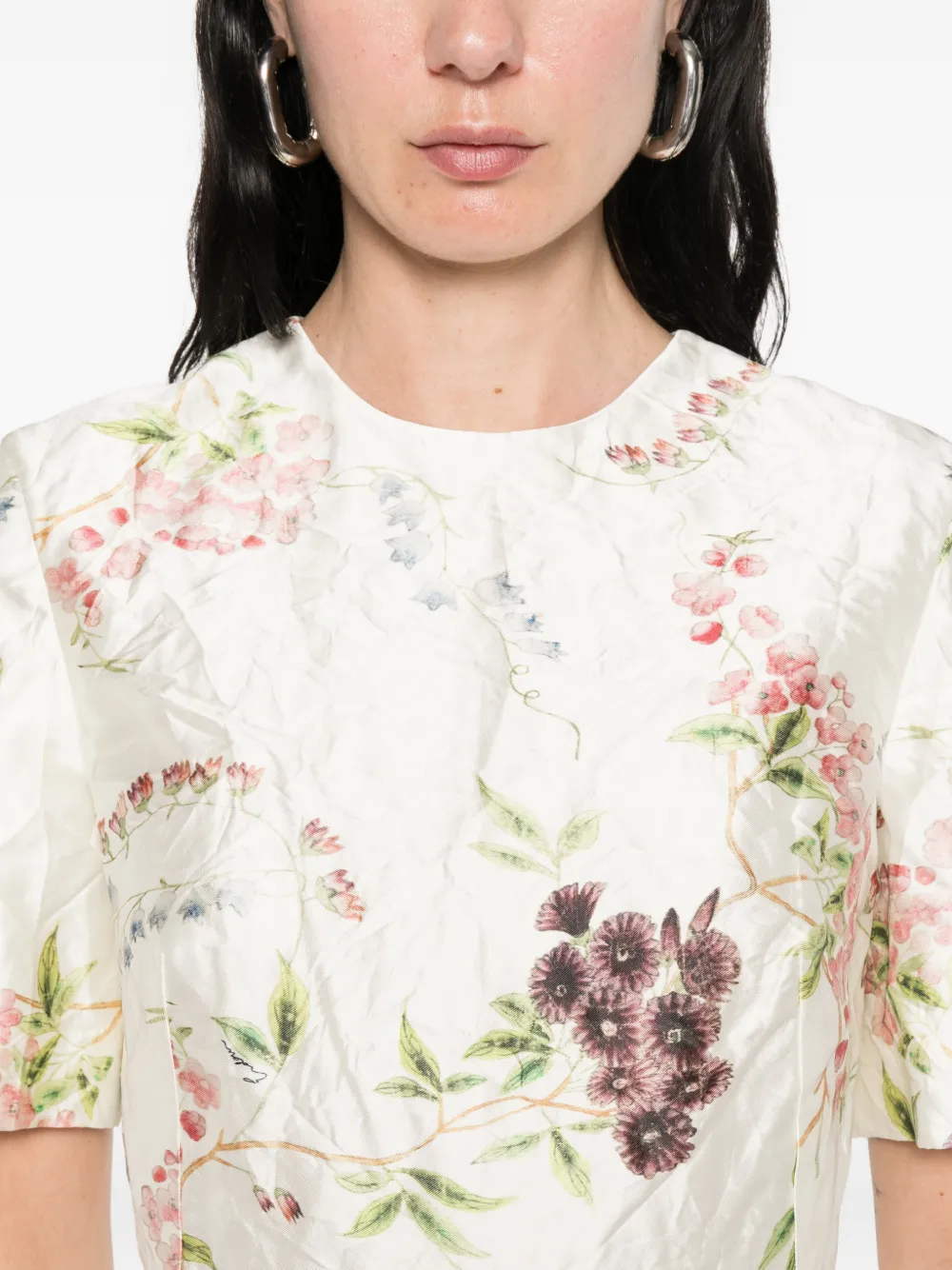 ERDEM Midi-jurk met bloemenprint en textuur Beige