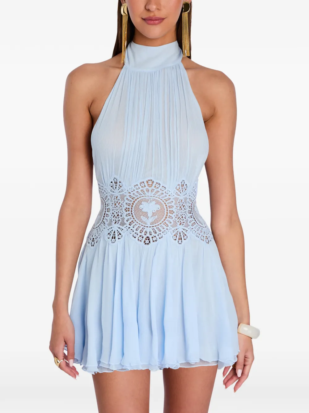 Retrofete Nirvanna lace-panel pleated mini dress - Blu