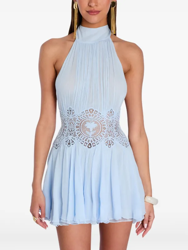 Retrofete Nirvanna lace-panel Pleated Mini Dress | Blue | FARFETCH
