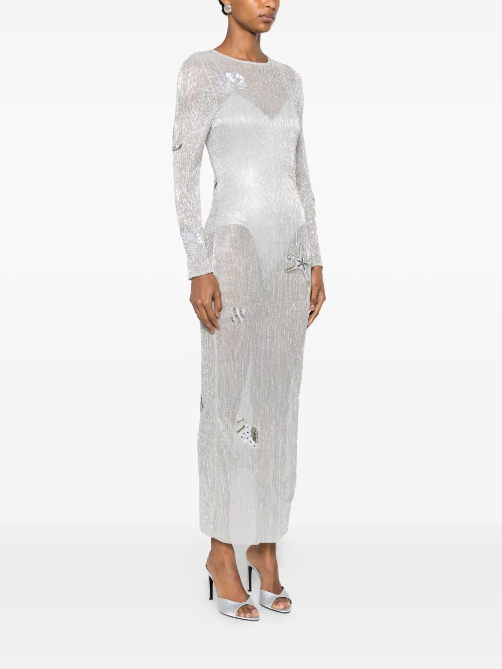 Leslie Amon Sea maxi-dress met schelpenpatch Grijs