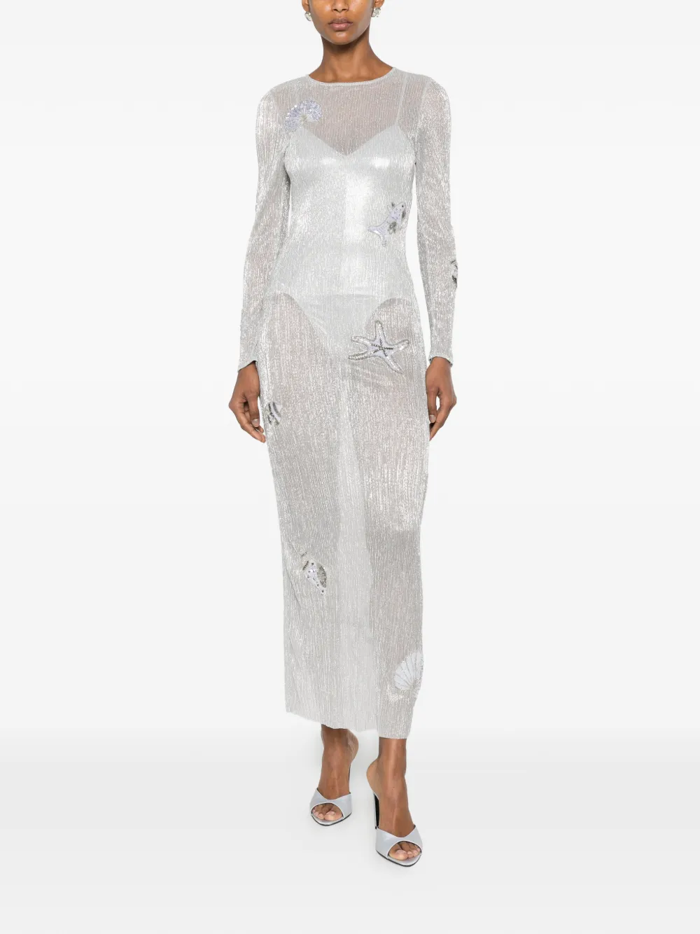 Leslie Amon Sea maxi-dress met schelpenpatch Grijs