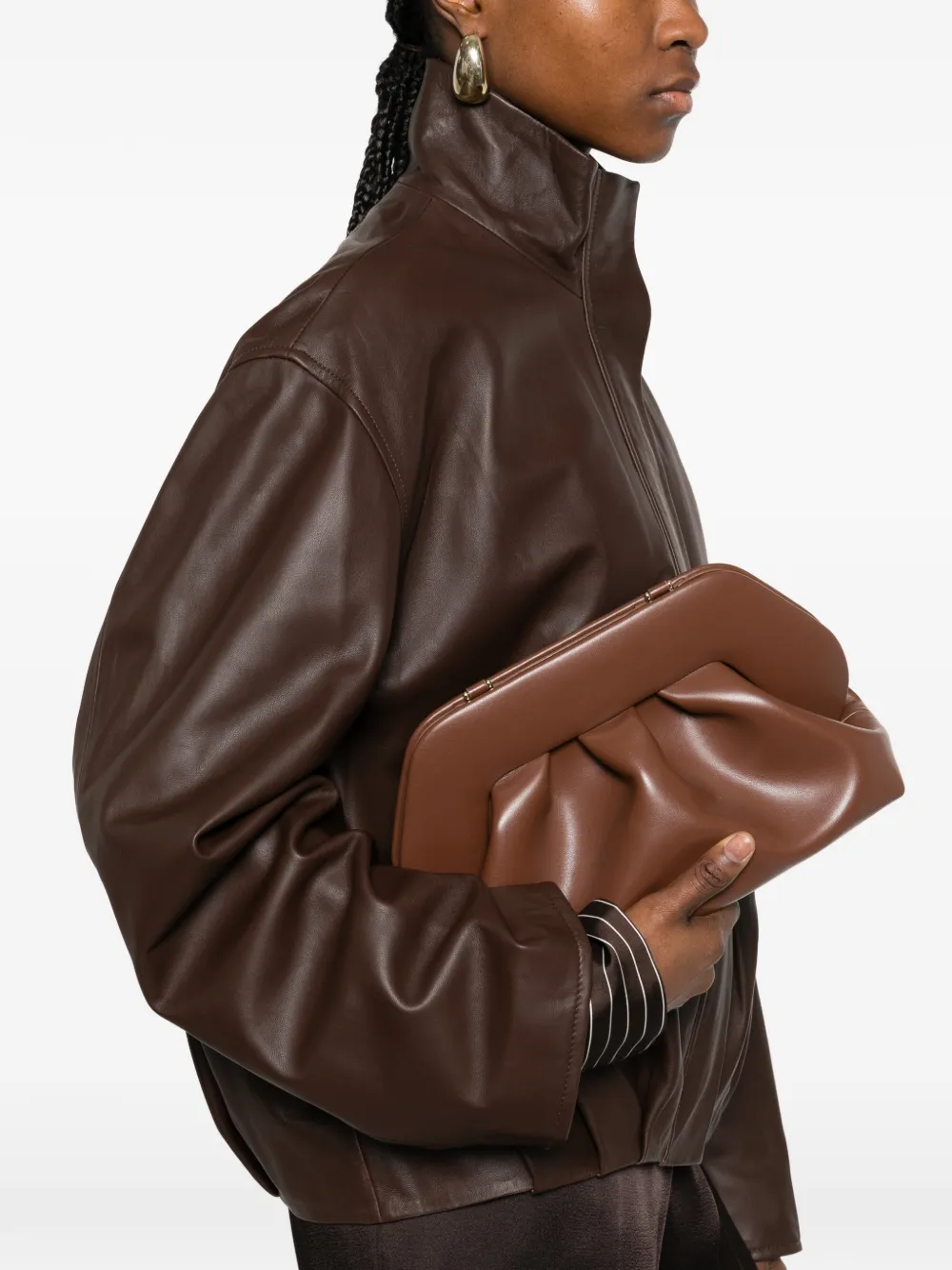  Themoirè Ruched Handle Clutch Bag - Brown 