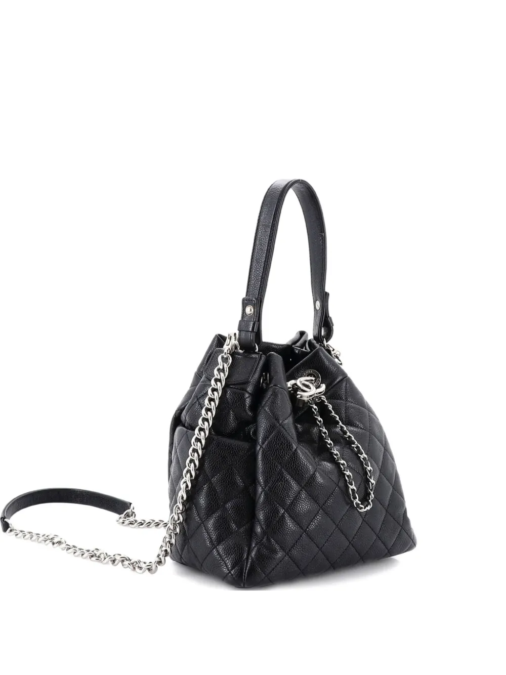 CHANEL Pre-Owned CC Chain Drawstring Quilted Caviar Mini bucket bag - Nero