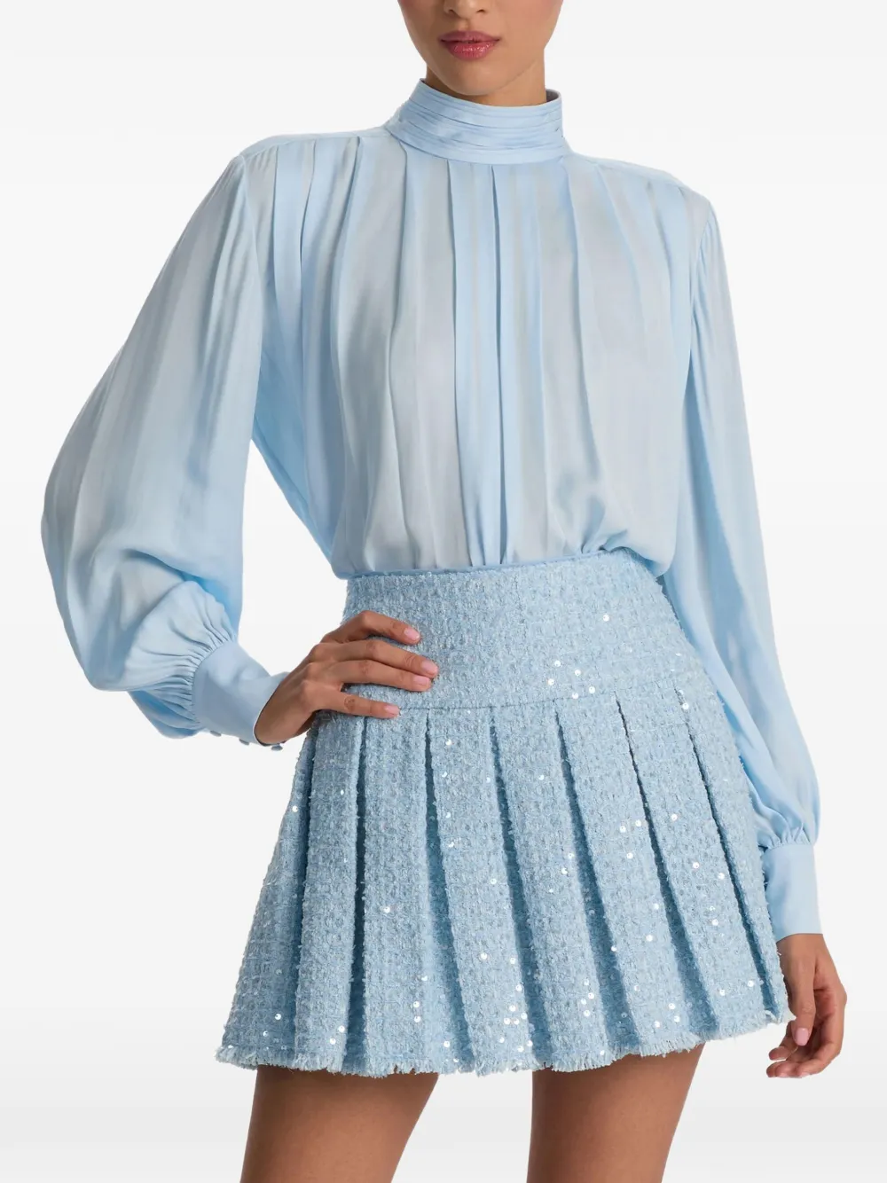  Alice + Olivia Pleated Blouson Blouse - Blue 