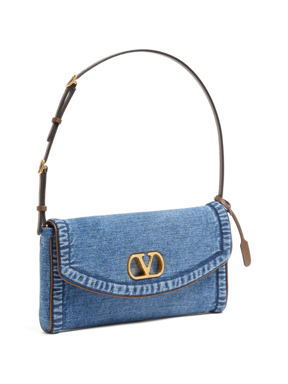 Valentino Garavani Kleine DeVain denim schoudertas Blauw