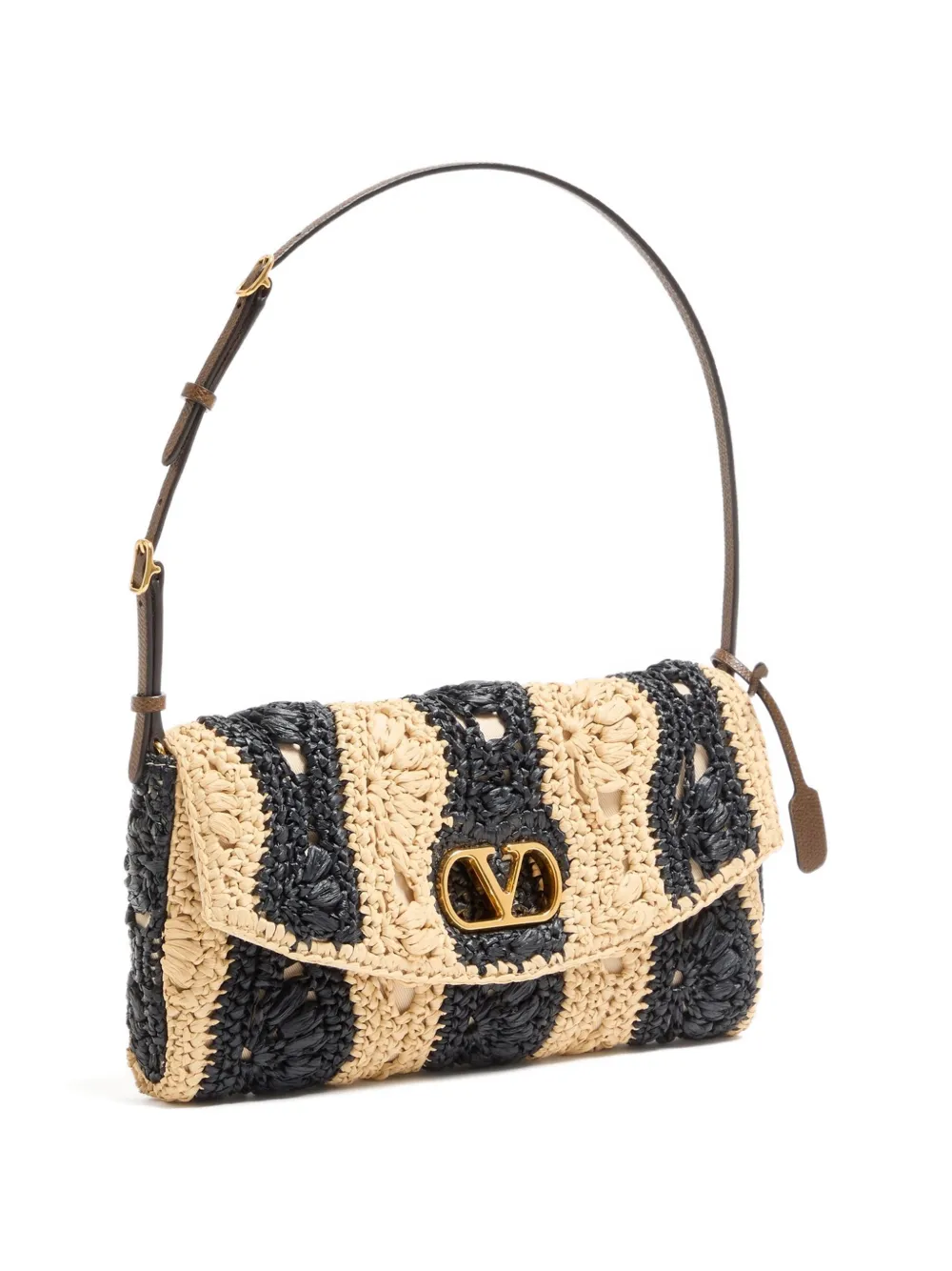 Valentino Garavani DeVain kleine raffia schoudertas met golvend patroon Zwart