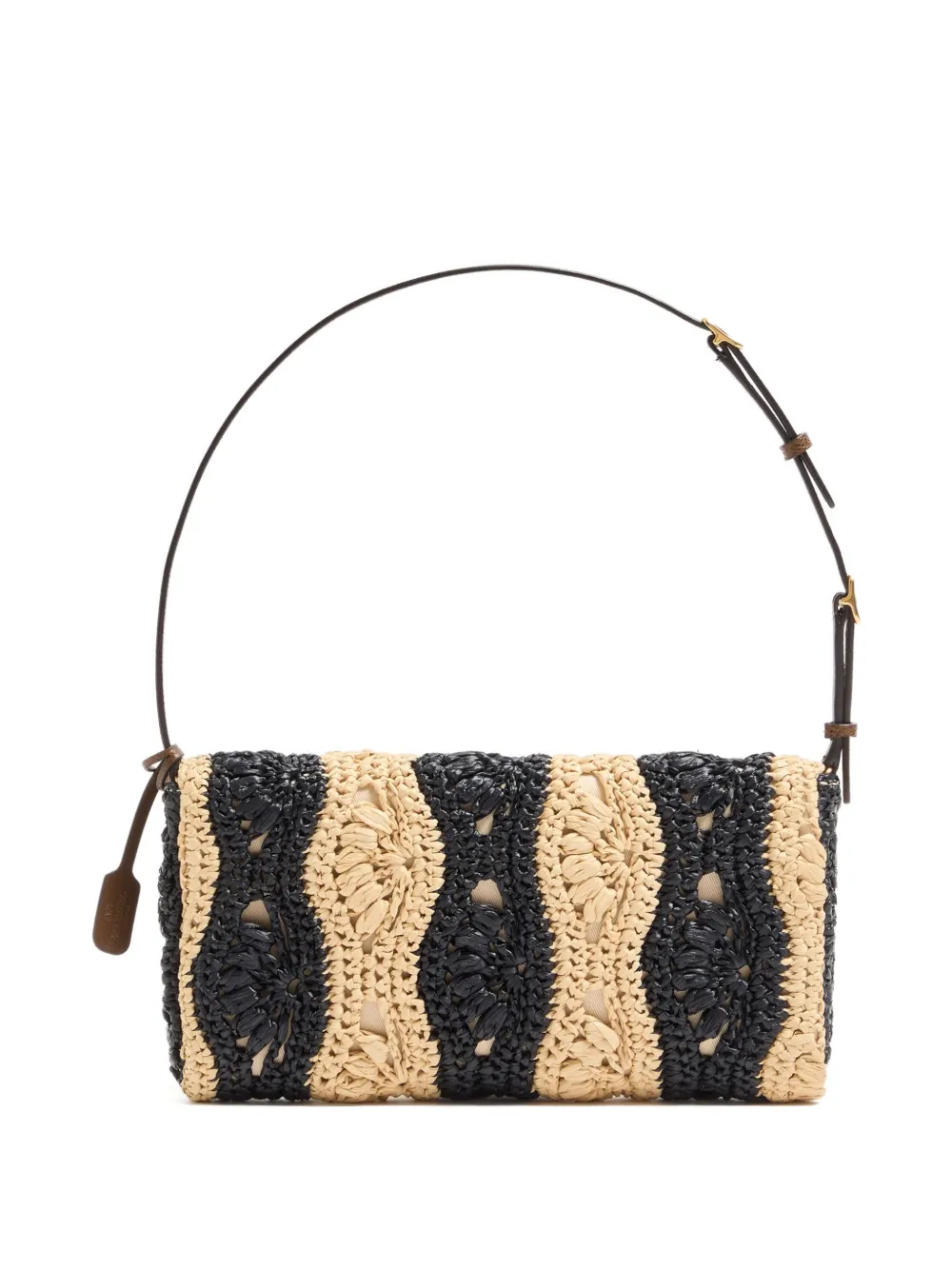 Valentino Garavani DeVain kleine raffia schoudertas met golvend patroon Zwart
