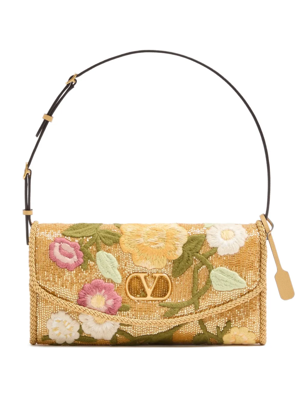 Valentino Garavani small DeVain embroidered shoulder bag - Neutrals