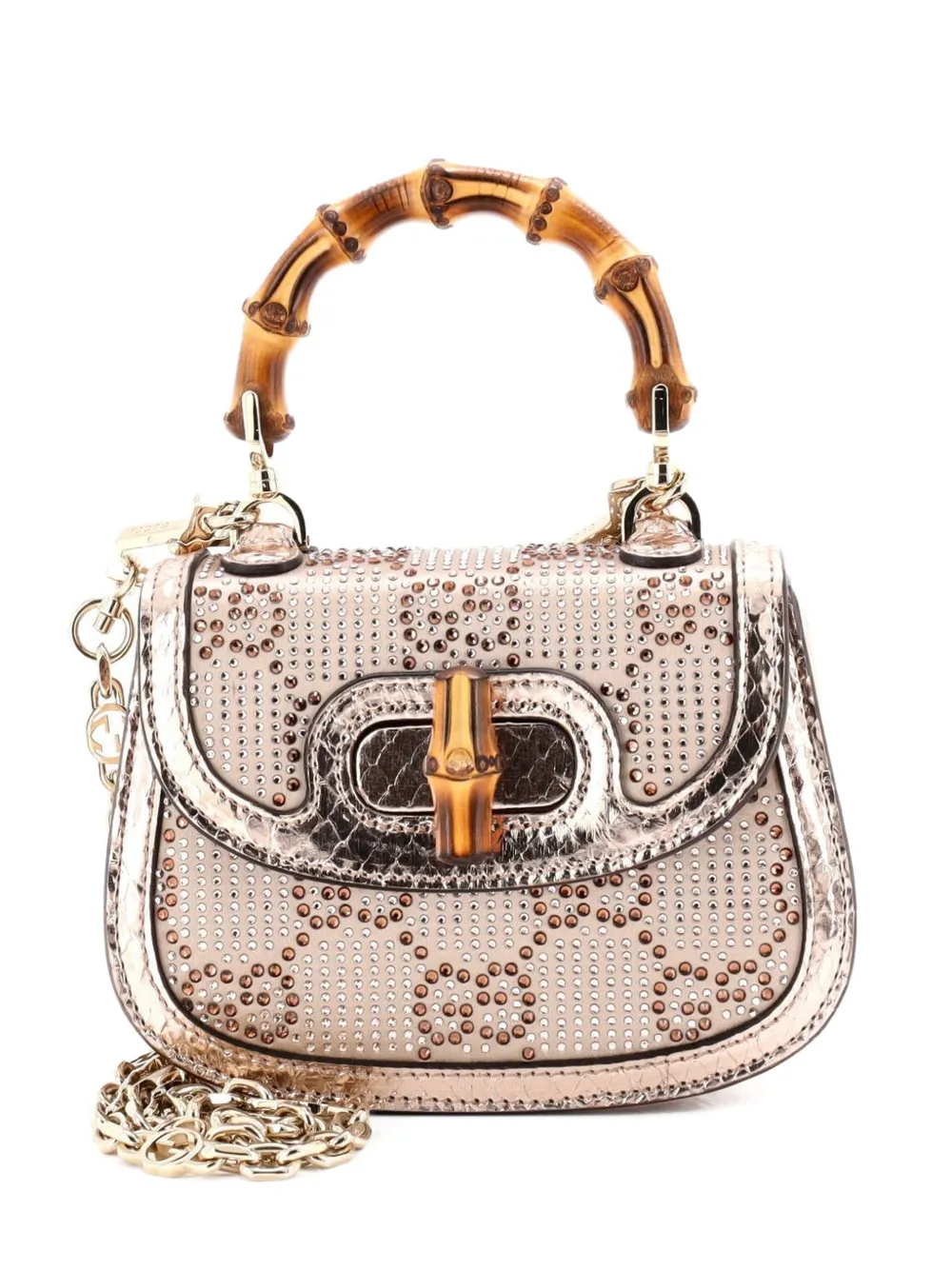 Gucci Pre-Owned Bamboo 1947 Top Handle Bag Jumbo GG Crystal Embellished Satin Mini satchel - Metallic