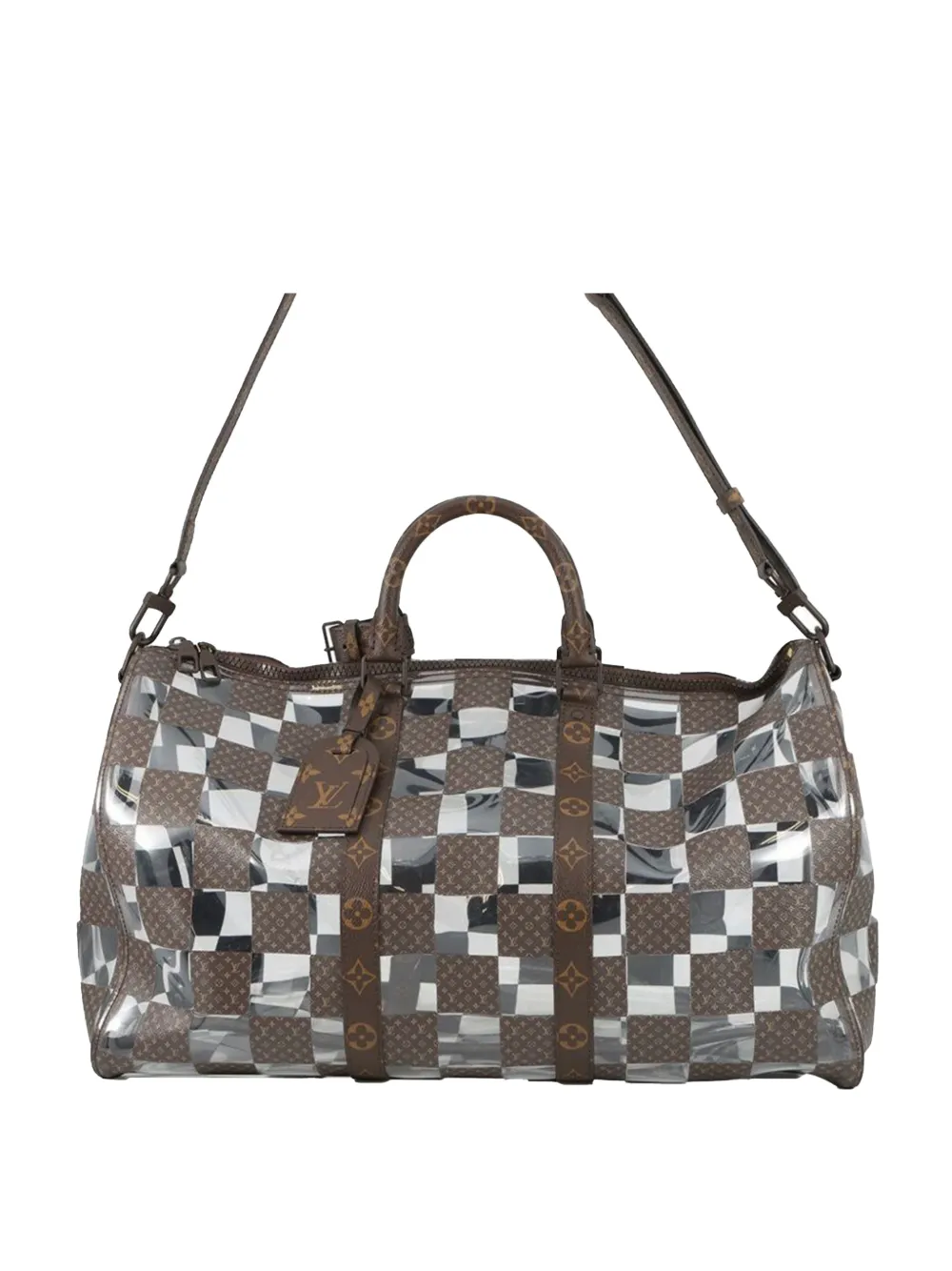 Louis Vuitton Pre-Owned Borsa da viaggio Keepall Bandouliere 50 in tela Monogram Chess e PVC 2021-2025 - Marrone