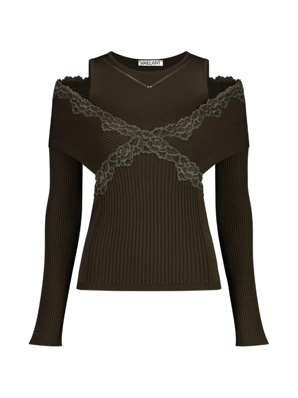 VAILLANT STUDIO split lace long-sleeve top - Marrone
