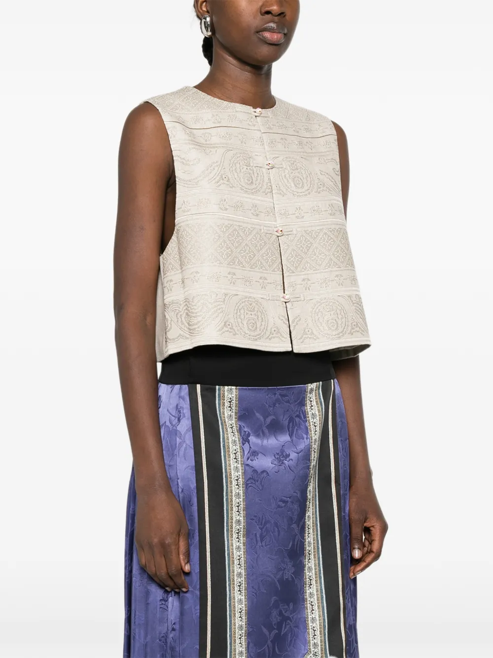  Hui Milano Patterned Buttoned Waistcoat - Neutrals 