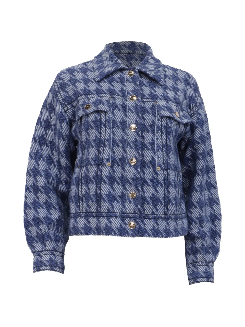 Pre-owned Sandro Balthazar Houndstooth Pocket Jacket In Blue