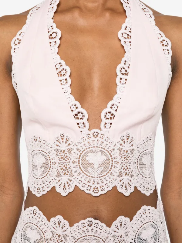 Retrofete Kismet lace-trim halter-neck Top | Pink | FARFETCH AO