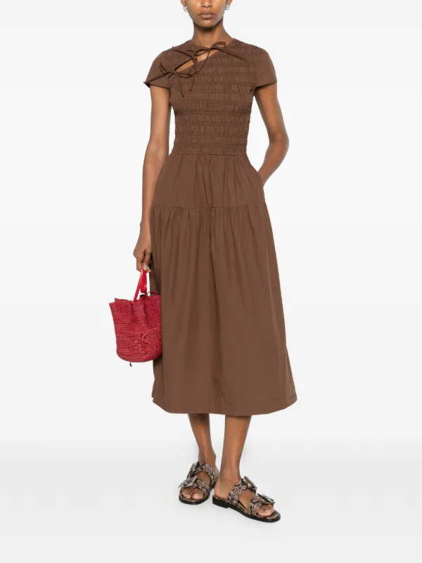 damson madder brown dress Damson Madder Ebba Shirred Midi Dress