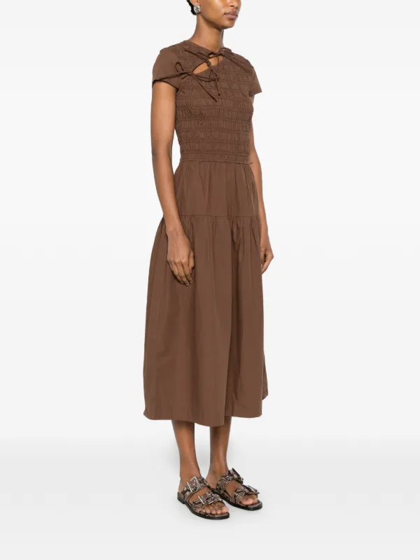 brown shirred midi dress Dotille Brown Braided Cutout Shirred Midi Dress, L / Brown