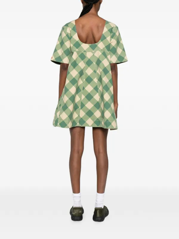 Damson Madder Checked Mini Dress - Green