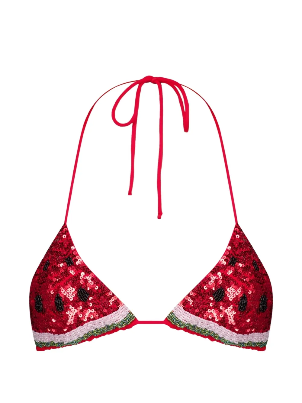 Leslie Amon watermelon sequin-embellished bikini top - Rosso