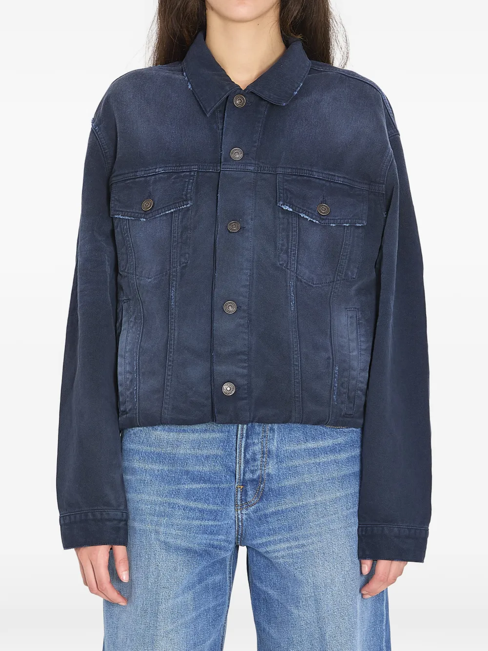 Balenciaga pointed-collar denim jacket - Blau