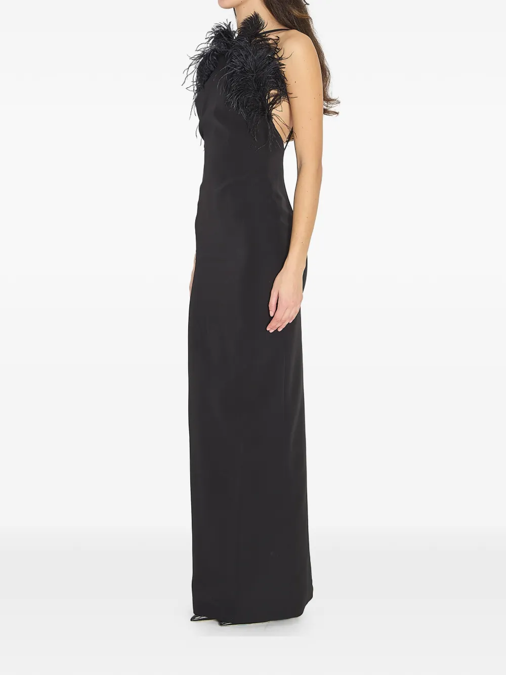 The Attico feather strap maxi dress - Zwart