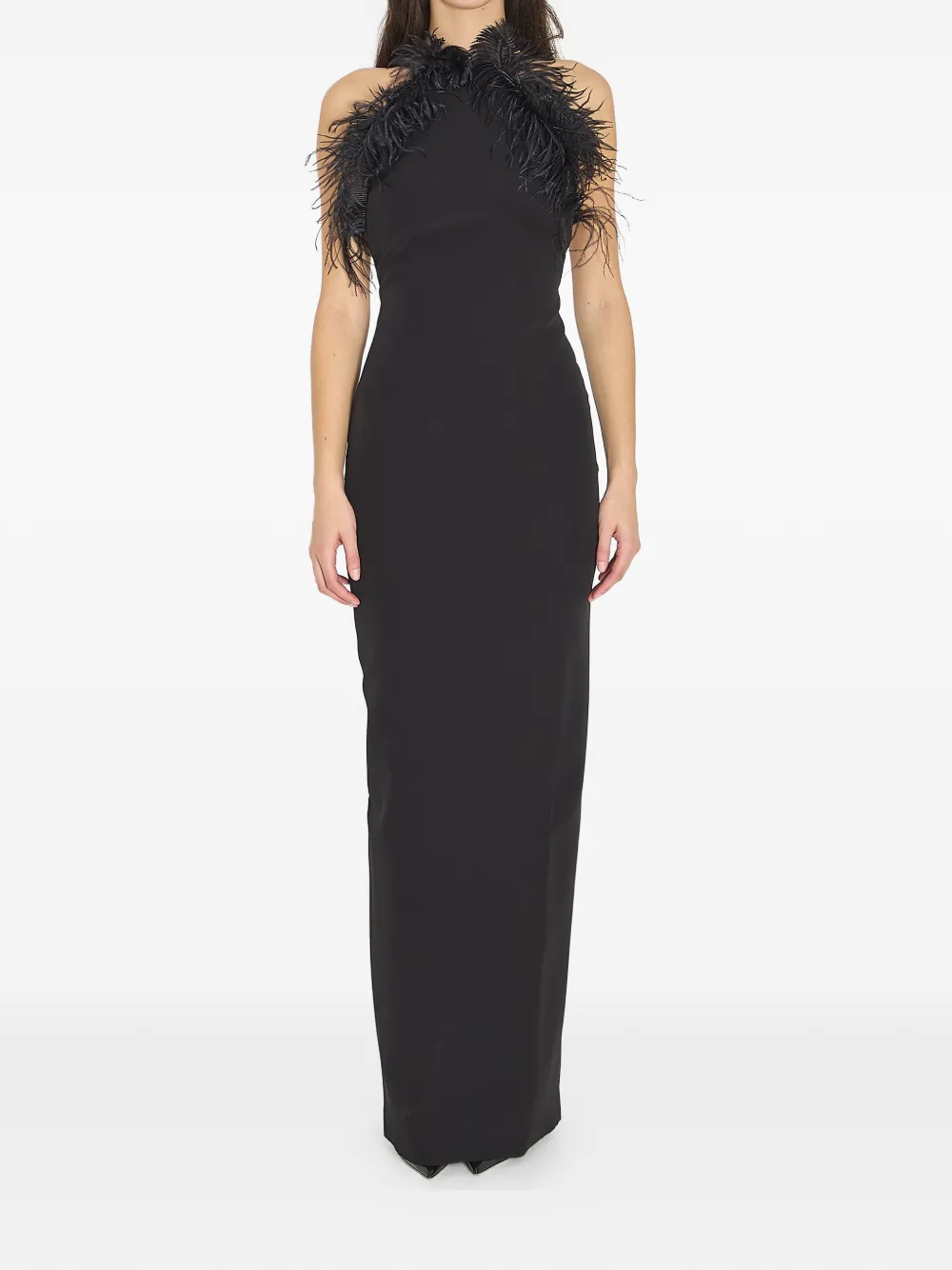 The Attico feather strap maxi dress - Nero