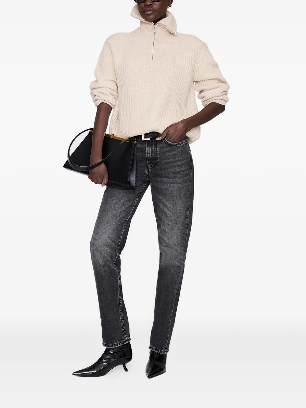 ANINE BING Sammy trui met rits Beige