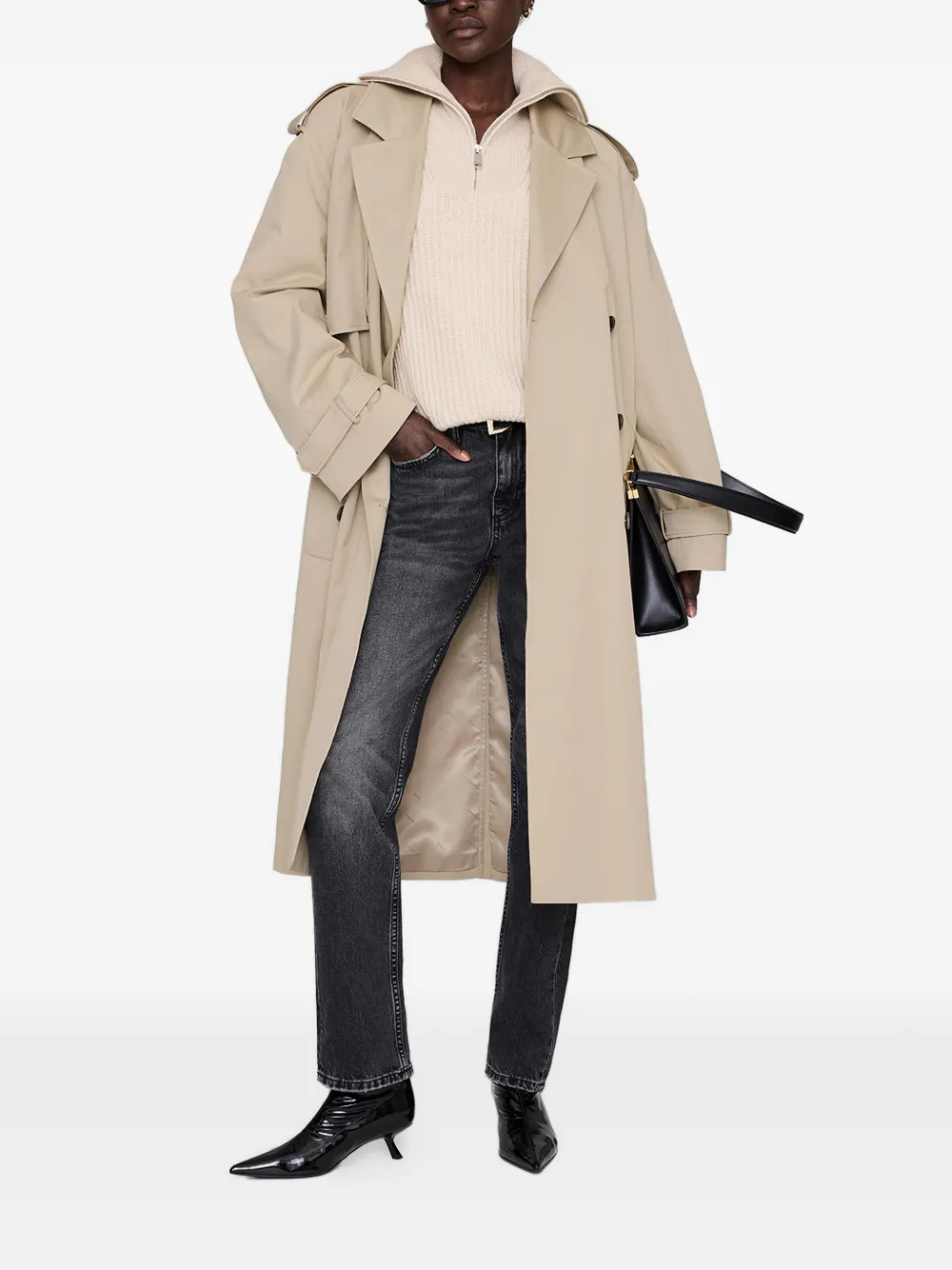 ANINE BING Sammy trui met rits Beige