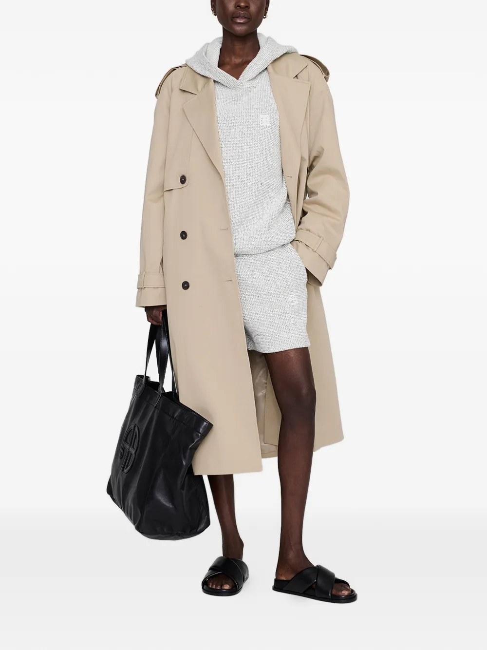 ANINE BING Alec framed monogram hoodie - Grijs