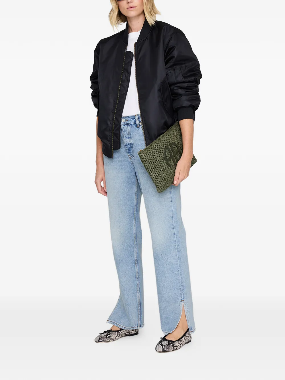 ANINE BING woven logo pouch - Groen