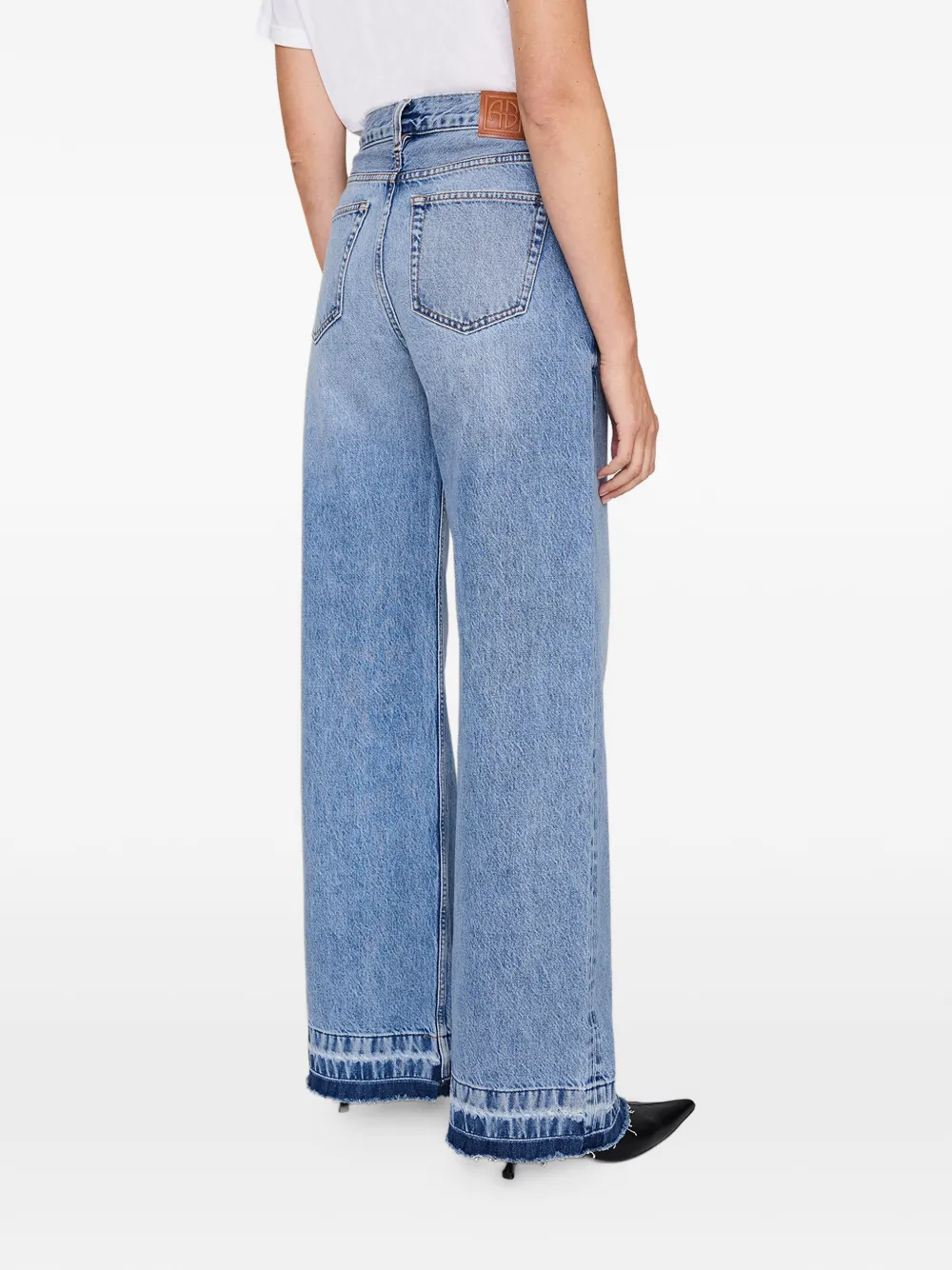 Anine Bing Lewis Frayed Wide-leg Jeans In Blue