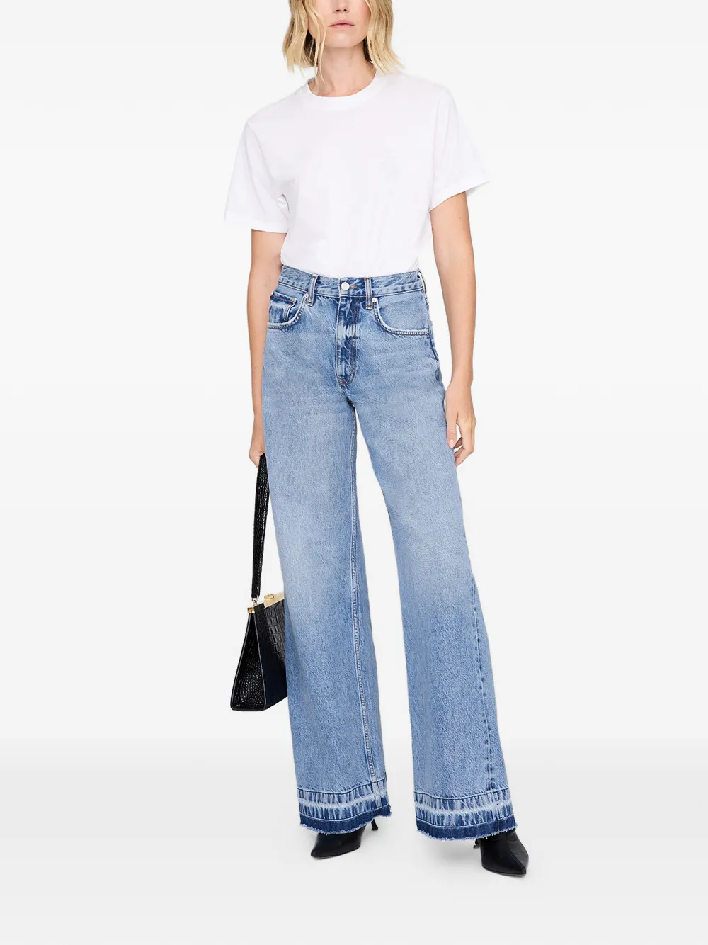 Anine Bing Lewis Frayed Wide-leg Jeans In Blue