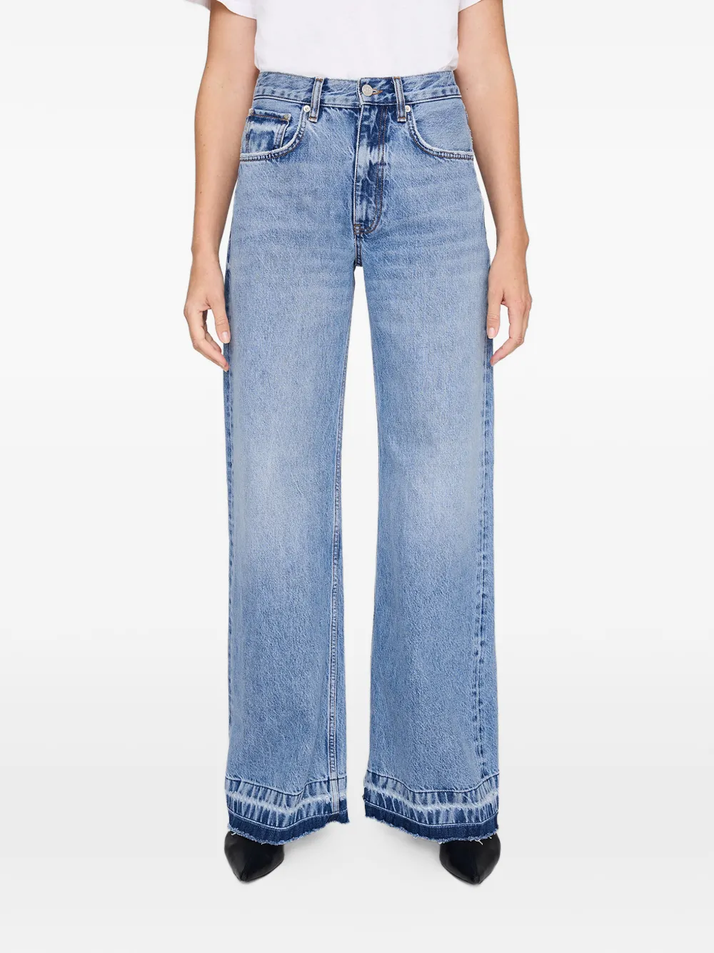 Anine Bing Lewis Frayed Wide-leg Jeans In Blue