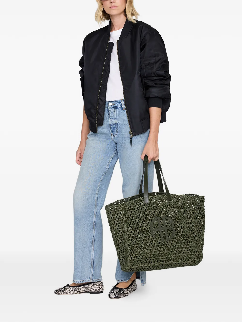 ANINE BING Rio logo appliqu&eacute; tote bag - Groen