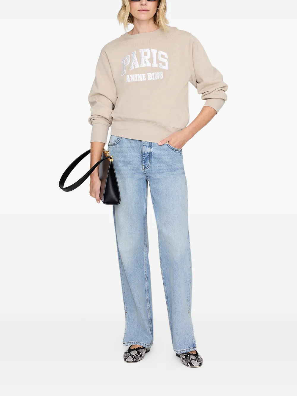 Anine Bing Paris Graphic Print Sweatshirt In Neutral